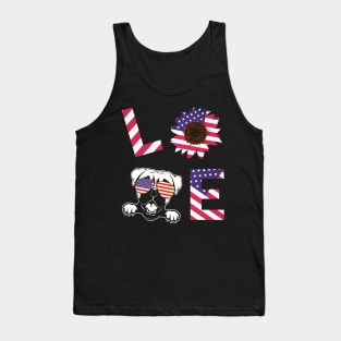 Cool US Flag Sunflowers Glasses Dog Face LOVE Boxer Dog Americans Independence USA July 4th Day Tank Top